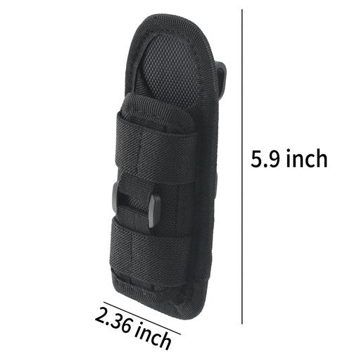 Tactical Flashlight Pouch Holster, Rotatable Flashlight Holder Belt Clip Tactical Torch Carry Case with 360 Degree Carabiner Reel Clip