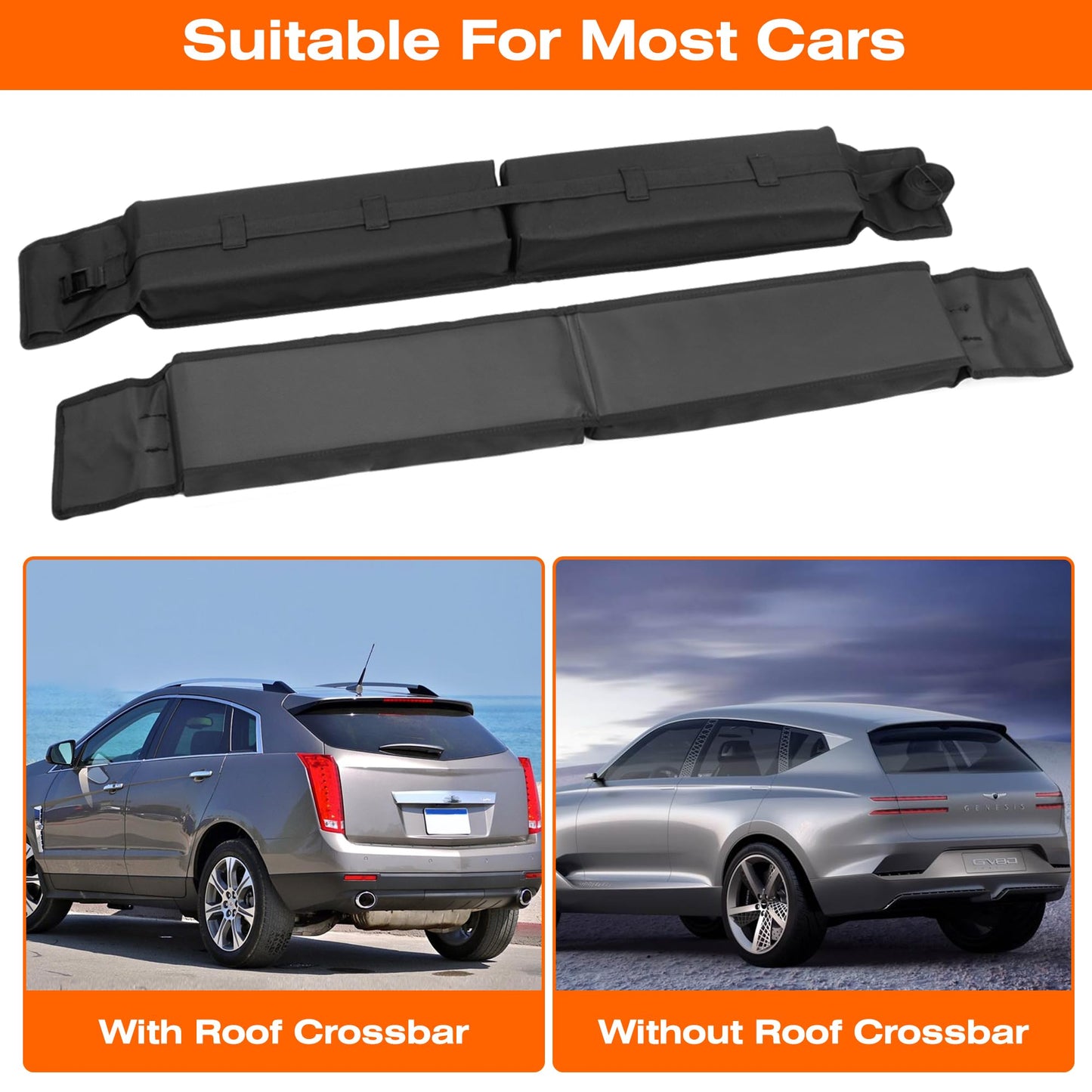 BASIKER Universal Soft Roof Rack Pads for Kayak,Surfboards,Snowboards,SUP, Canoes, Ladder,with Tie-Down Straps and Storage Bag