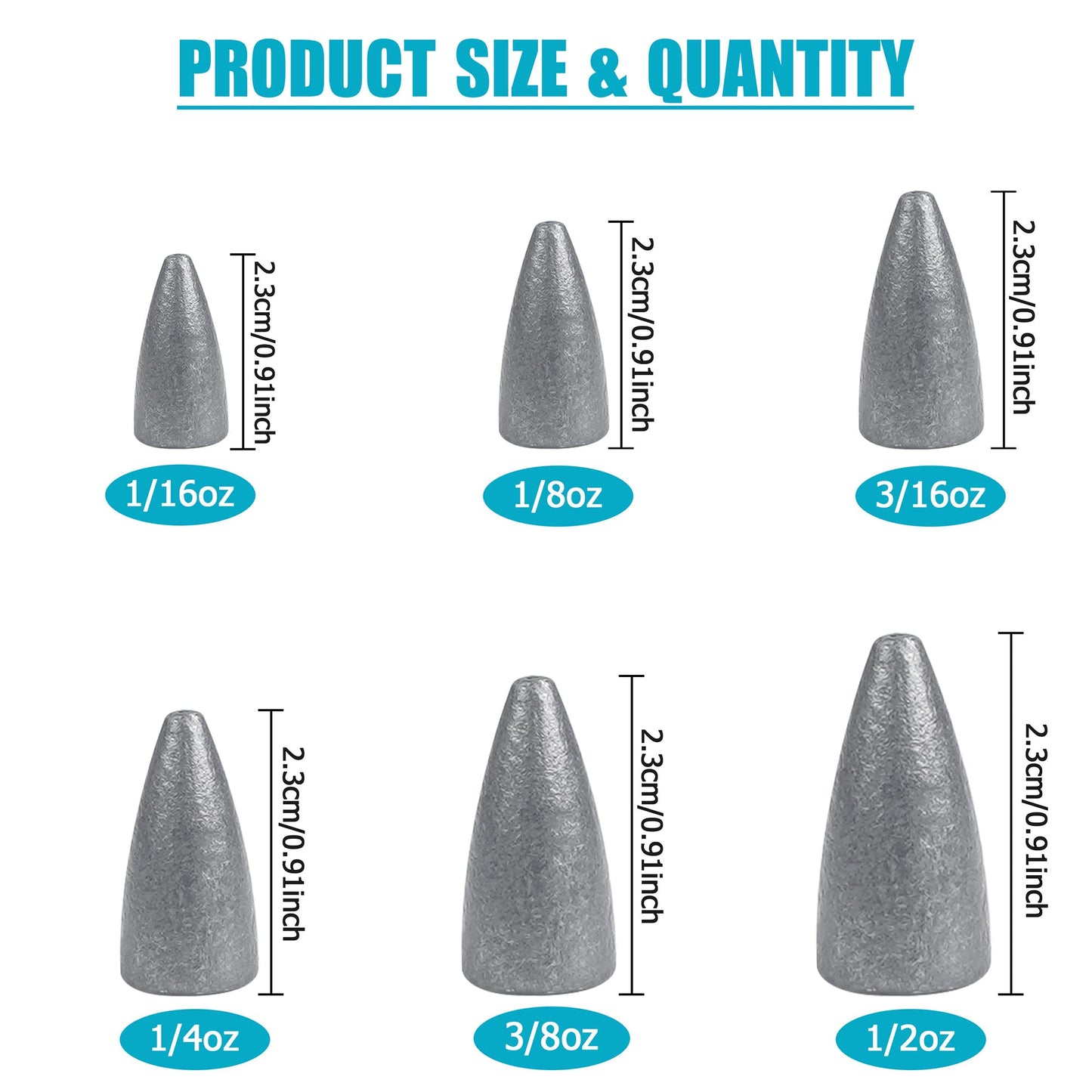 35/50 Packs Bullet Fishing Sinkers Weight Sinker Fishing Worm Sinkers Slip Sinker for Bass Fishing,Texas Rigs Multiple Size 1/16oz,1/8oz,3/16oz,1/4oz,3/8oz,1/2oz (1/16oz - 50pcs)