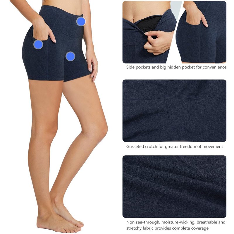 baleaf Workout Shorts Women 5" Biker Yoga Gym Spandex Running Volleyball Compression Tummy Control Short with Pockets Heather Blue XXXL