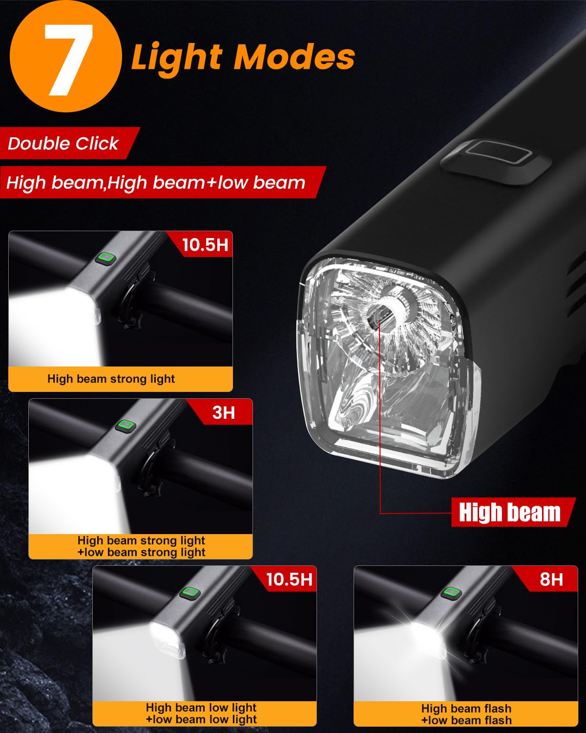 Bike Lights for Night Riding,7 Modes Rechargeable Bicycle Lights Set Super Bright LED Bicycle Headlight Front and Rear IPX6 Waterproof Bike Headlight Taillight for Cycling Road Mountain