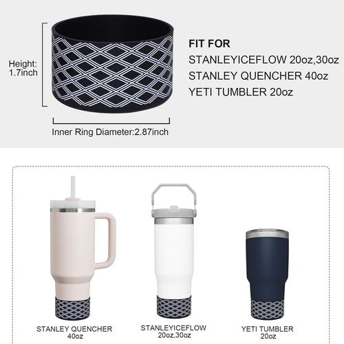 VirgoCCY Protective Silicone Boot for Stanley Tumbler 12-40oz, Diamond Pattern Design, Hydro Flask, Owala, Yeti, Simple Modern, Iron Flask Tumbler Accessories,Anti Slip Bottom Cover Bumper, Black