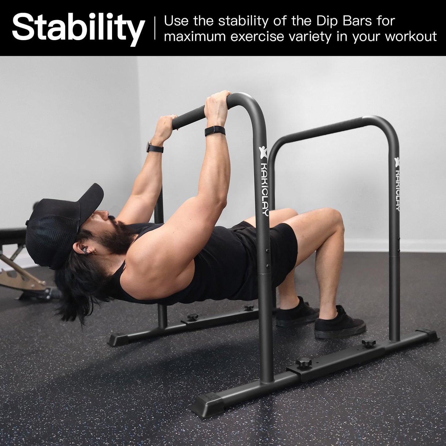 KAKICLAY 2025 Upgrade World's Best Strongest Premium Dip Bars With Adjustable Ultra-Stable Settings & Non-Slip Feet - USA Original Patent, Designed, Shipped, Warranty