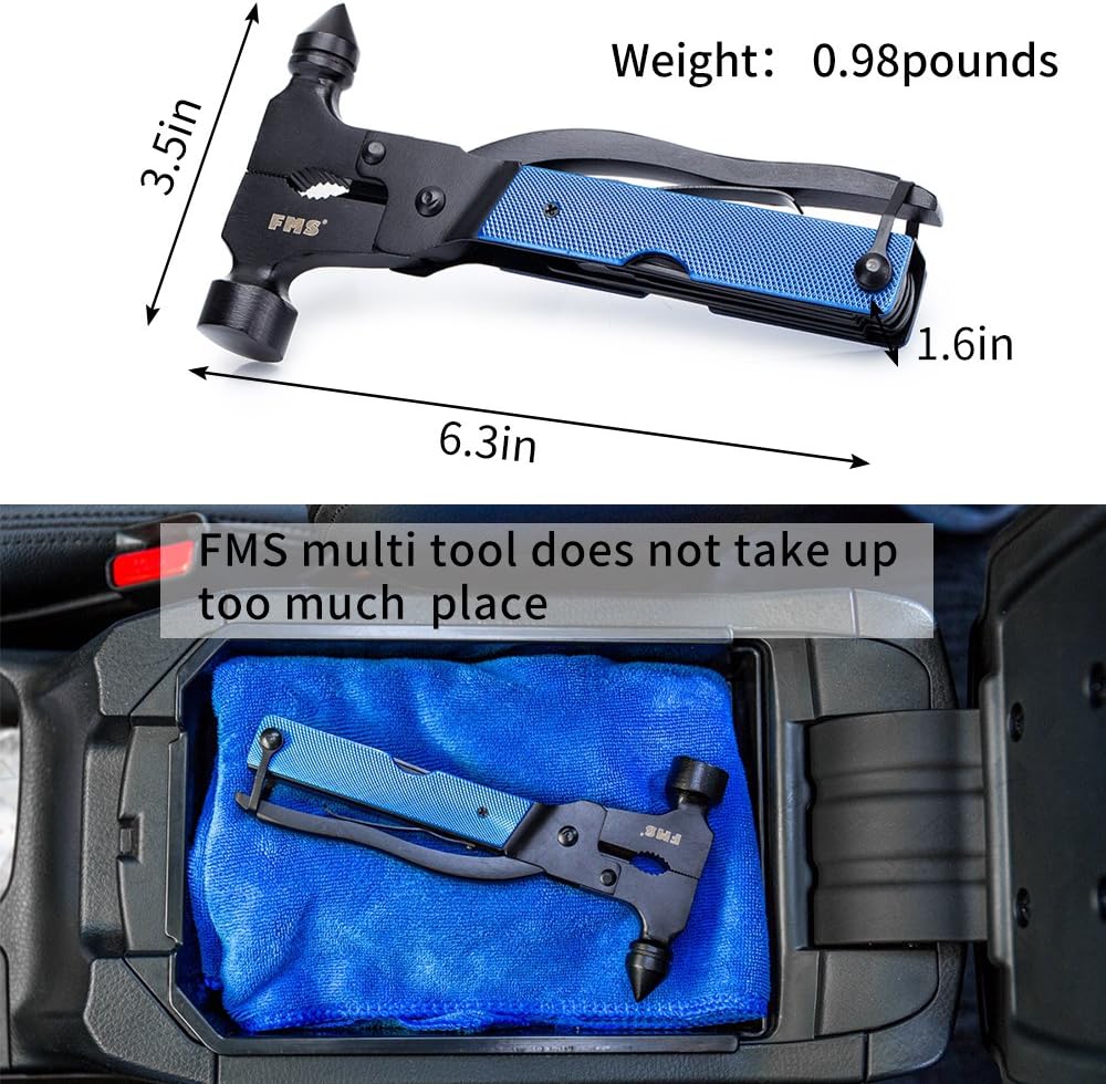 13-in-1 Stainless Steel Hammer Multitool, Gifts for Dad, Gifts for Men, Mens Gifts for Him, Husband, Grandpa, Gifts for Dad, Portable Multi-functional Hammer Kit with Nylon Belt Pouch