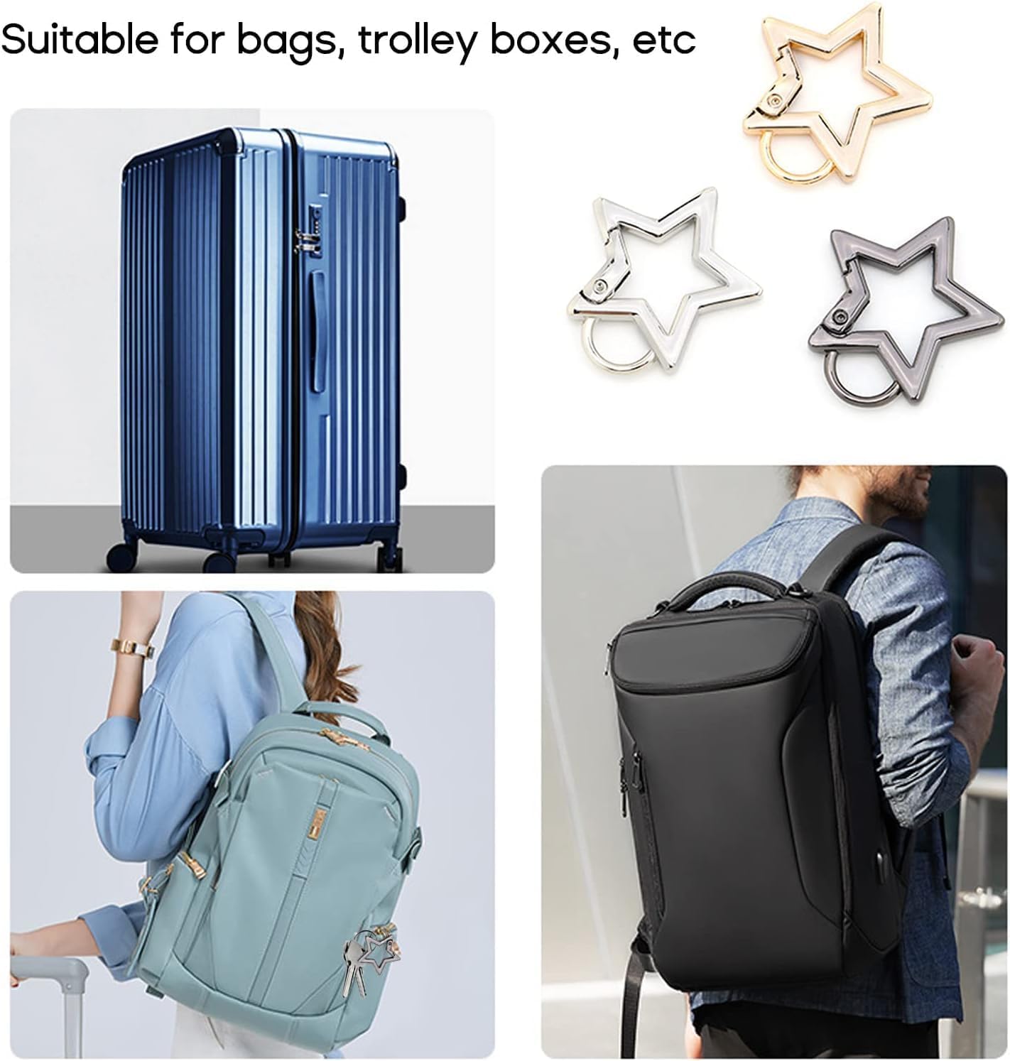 JJLFresheners Silver Star Shaped Stainless Steel Carabiner Snap Hook Holder Keychain Clip Carabiner Hook Clip Key Holder Accessory, Car Keychain