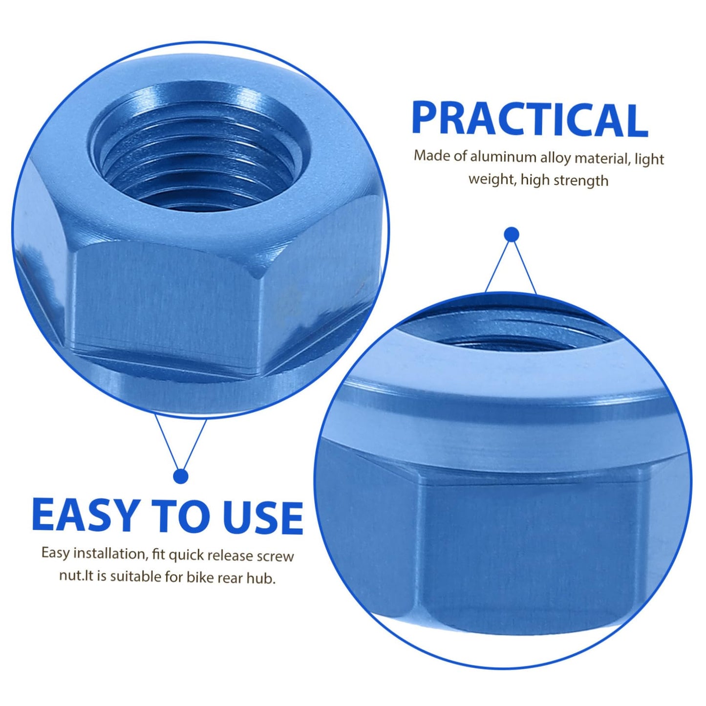Blue Bike Wheel Nuts - 2pcs M10 Hub Axle Nut Set
