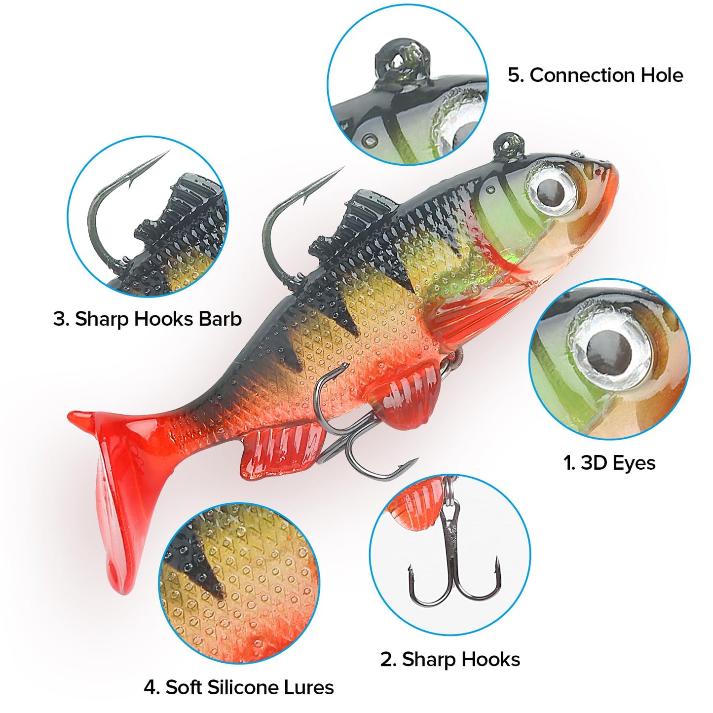 Realure 8 Pcs Fishing Soft Plastic Lures, Pre-Rigged Jig Head Soft Fishing Lures, Paddle Tail Swim Baits for Bass Fishing, Premium Fishing Bait for Freshwater Saltwater, Trout Pike Fish Lures