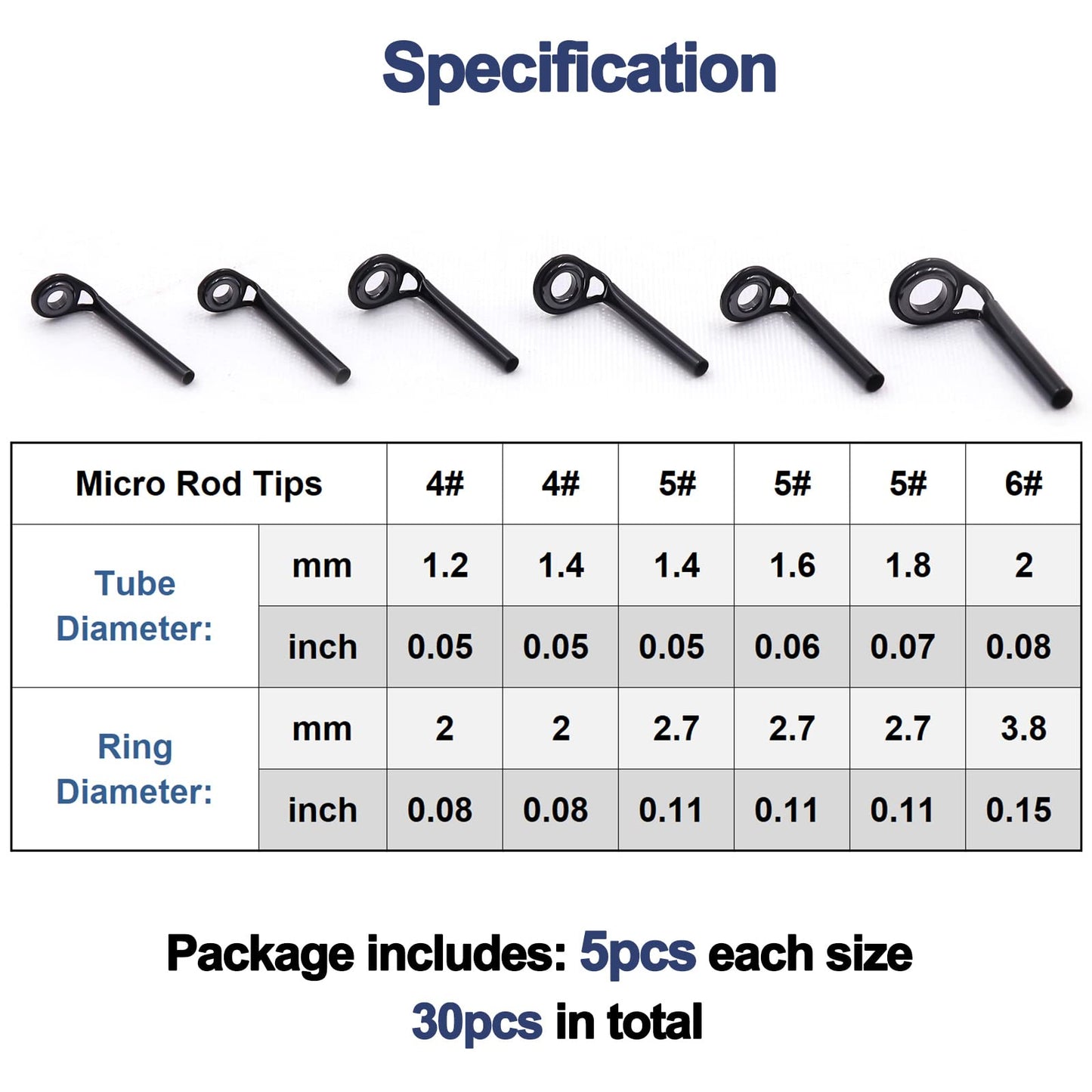 FishTrip Micro Rod Tips Repair Kit - 30pcs Baitcasting Rods Fishing Rod Tip Guides Replacement Kit Ceramic Micro Eyes Rings Saltwater Freshwater