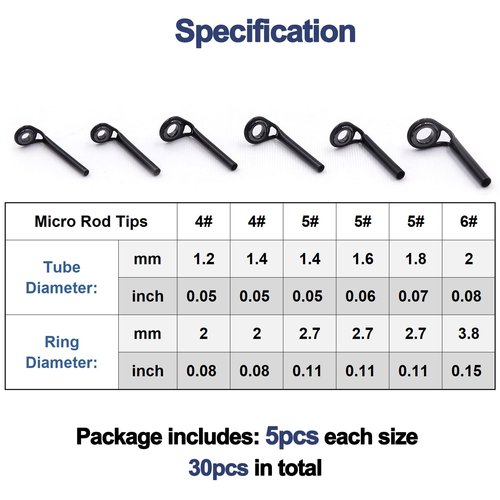 FishTrip Micro Rod Tips Repair Kit - 30pcs Baitcasting Rods Fishing Rod Tip Guides Replacement Kit Ceramic Micro Eyes Rings Saltwater Freshwater