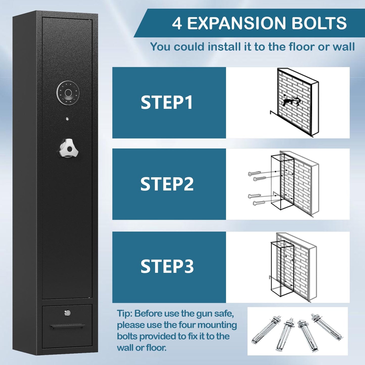 Gun Safe for Rifles and Pistols Gun Safes for 4 Rifles Gun Cabinet for Rifles and Shotguns Steel Rifle Safes for Home Clearance Gun Safe Gun Safes & Cabinets with Drawer Removable Shelf Gun Rack