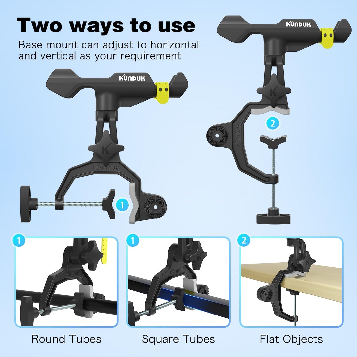Upgraded Fishing Rod Holder with Button-Lock 360° Dual Rotation, Universal Silicone Strap & Enlarged V-Clamp – Fits Round/Square Tubes, Secure Adjustable Boat Fishing Gear for All Rod Sizes(2pack)
