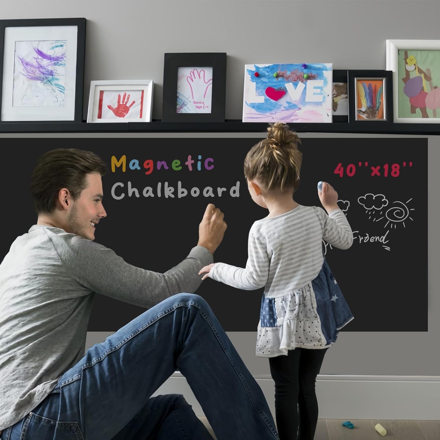 YOUNGJQ Magnetic Chalkboard Contact Paper for Wall 40" x 18" Self Adhesive Blackboard Wallpaper Peel and Stick Wall Decal with Starter Kit for Home Playroom Classroom