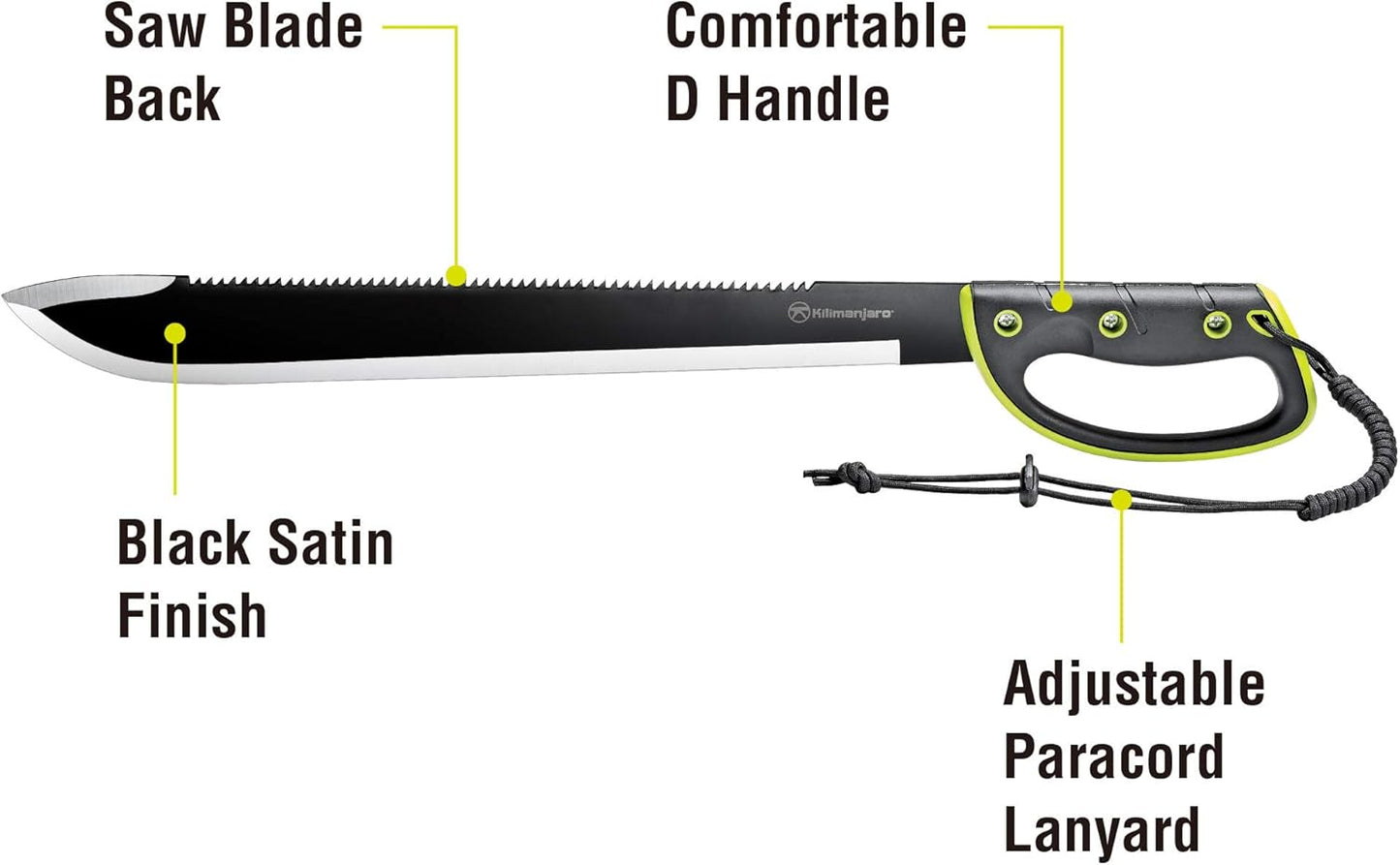 Kilimanjaro 24 Inch Machete Serrated Knife, Drop Point Tip to Saw Cut Branches, Clearing Brush, Gardening, Hiking, Outdoors Black Finish 910039