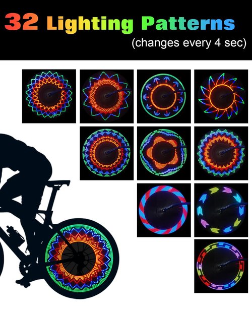 Zacro Bike Wheel Lights, 2 Pack Upgraded Rechargeable LED Tire Glow, 32 Safety - Bright Patterns for Spokes, Ideal for Kids & Adults, Waterproof Rim Accents for Night Cycling