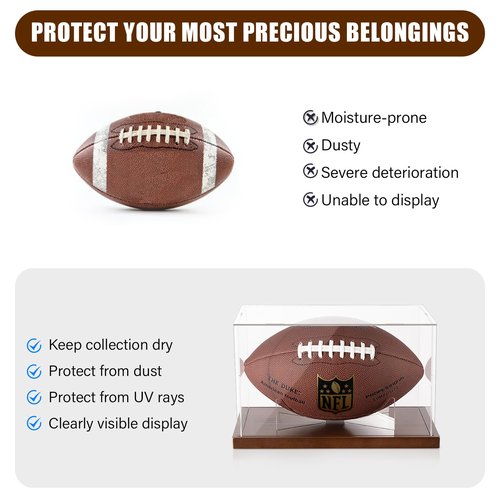 Football Display Case - Clear Acrylic Football Case Display Case with Removable Football Stand, Dust and UV Protection Acrylic Display Box for Signed Football Sports Collectibles Memorabilia Display