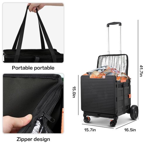 Cooler Bag Wheeled,Large Insulated Rolling Cooler Collapsible Leakproof Portable Hard Framed Ice Packs for Camping Picnic Beach Travel (Black, 5.7 inch Wheels)