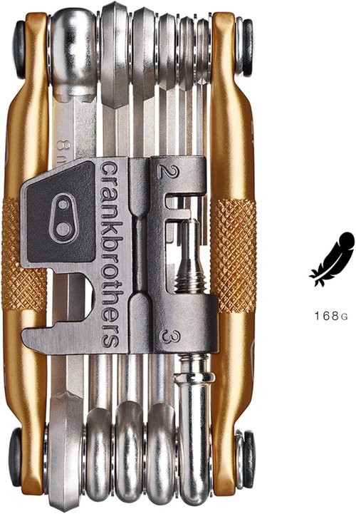 Crankbrothers Multi Tool M 17 Bike Tool - MTB Multi-Tool Gold - 17 bicycle tools (17 in 1 tool), ergonomic and lightweight