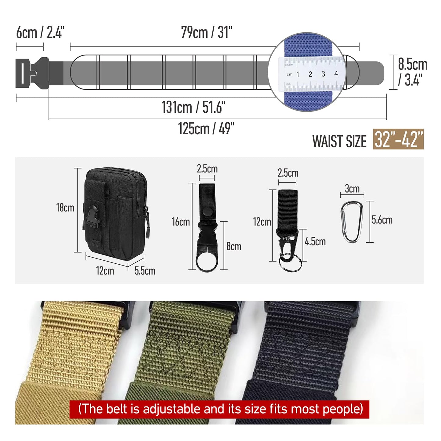 LAKABETE Tactical Battle Belt Molle Belts with Pouches for Sports Outdoors Hunting (blk)