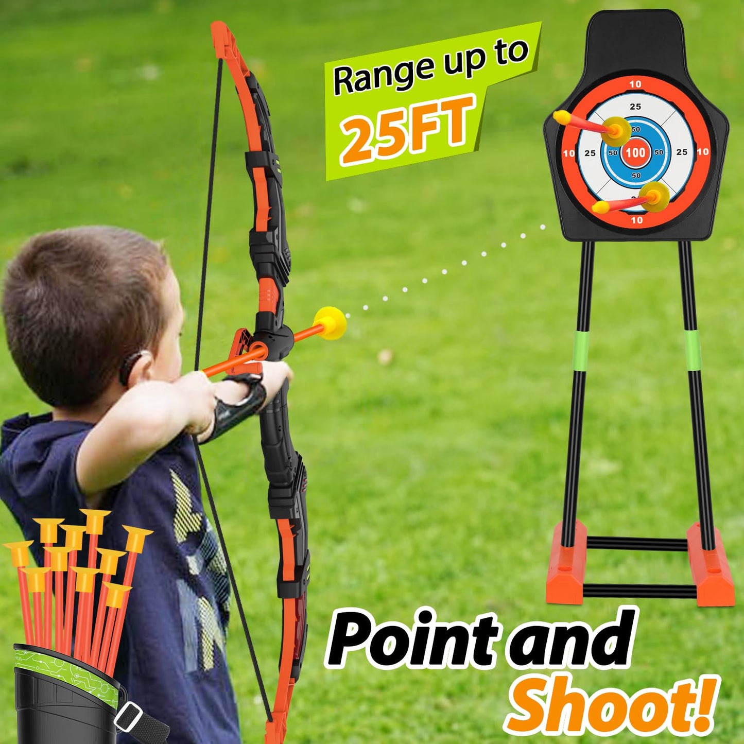 KIZJORYA Bow and Arrow for Kids 8-12, Upgraded Kids Archery Set with Automatic Moving Target, Sport Game Toy with 20 Suction Cup Arrows 2 Led Light Bows&Quivers, Gift for Boy Girl Age 3 4-6 10(2Pack)