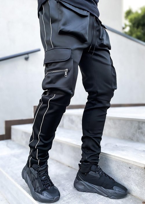 MECH-ENG Men's Workout Tapered Jogger Pants Casual Hip Hop Cargo Pants Punk Streetwear Sweatpants(Black X-Small)