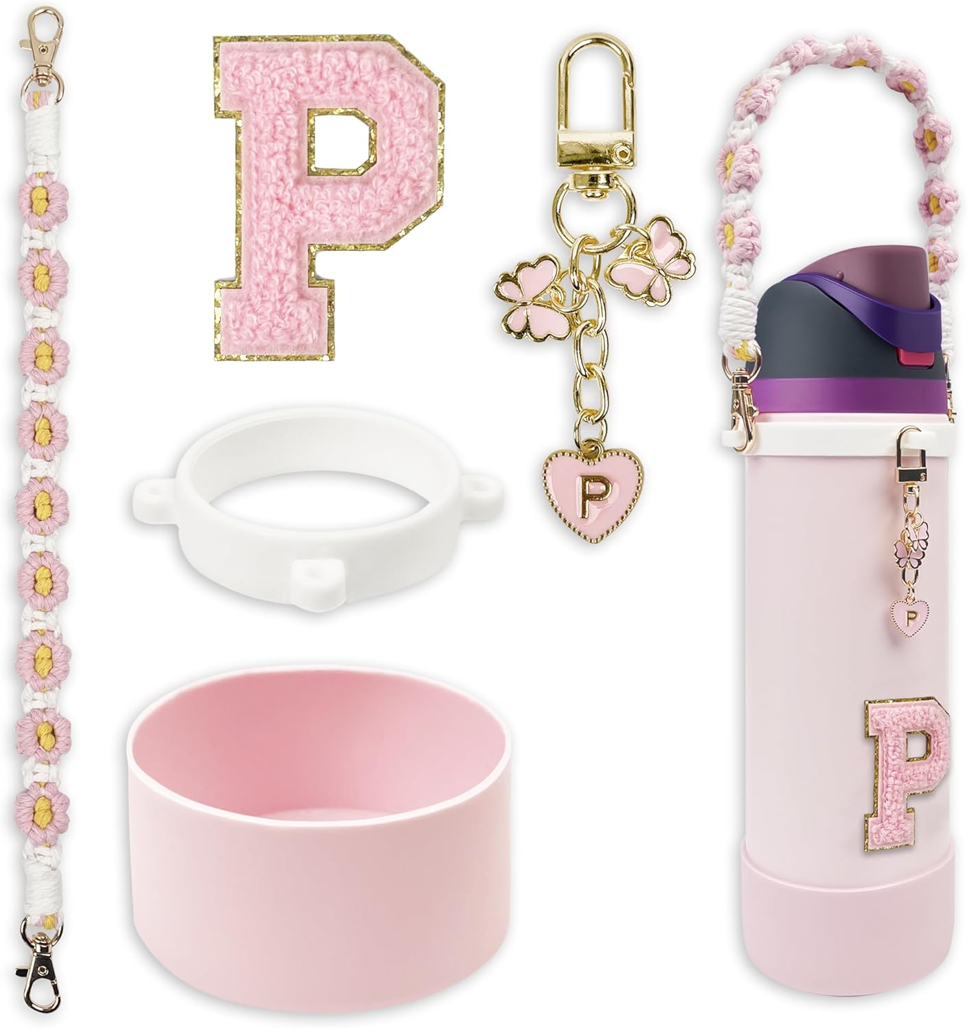 Silicone Boot Monogram Set for Owala Water Bottles | Cute Pink & Black Accessories