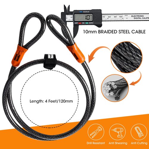eMjollRay Heavy Duty U Lock for Electric Scooter, Bicycle, Folding Bike -10mm x 4ft Security Cable Lock with Keyed Lock & Keychain -Durable Anti-Theft Protection for Outdoor Activities 