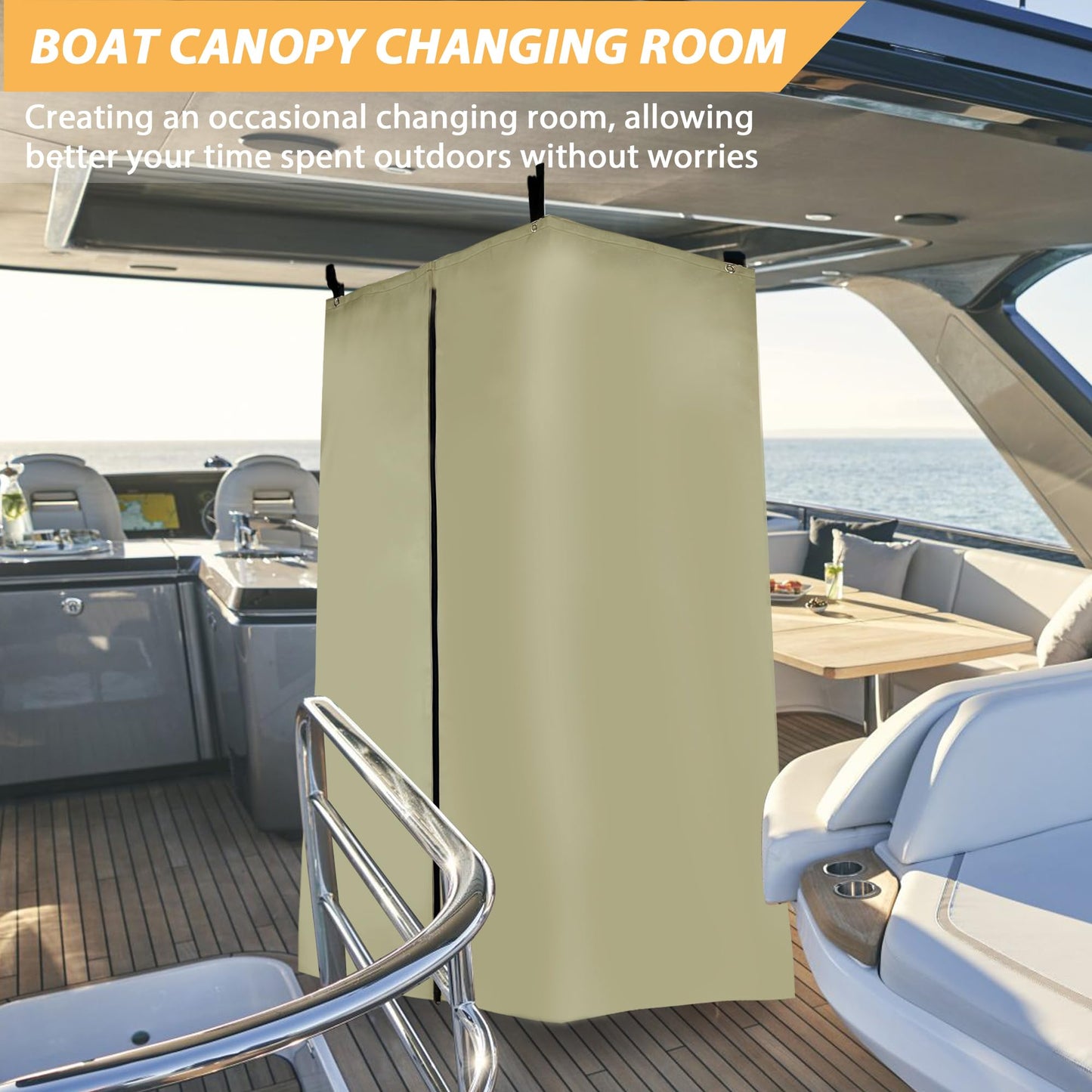 DCY BLUE Privacy Tent for Boats, Heavy-Duty Hanging Changing Room for Pontoon Boats, Privacy Curtains for Pontoon Boats, Attaches to Bimini Top Poles (Gray)