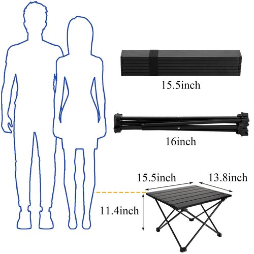 SOUJOY Camping Side Table, Portable Folding Beach Table, Small Aluminum Picnic Backpacking Table for Outdoor Cooking, BBQ, Hiking, Boat, Travel, 15.5''L x 13.8''W x 11.4''H