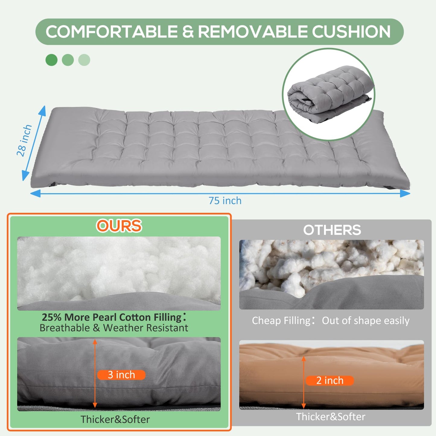 LOENIY Wide Folding Camping Cots with Pillow & Extra Thick Matress, Cots for Sleeping 900 LBS, Camping Bed for Adults with Cushion, Sleeping Cot (Grey)