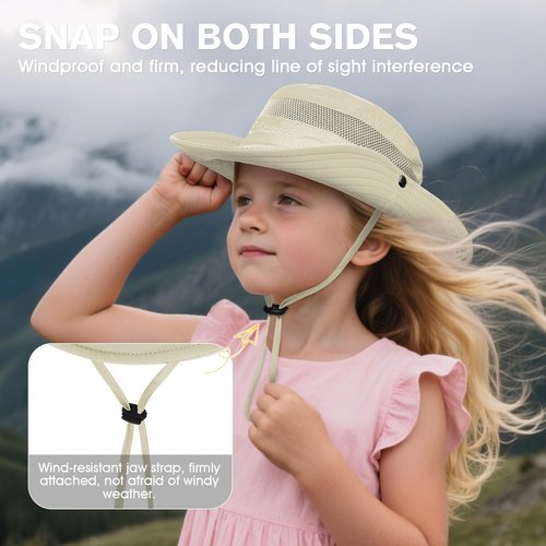 Century Star Outdoor Kids Sun Hat UPF 50+ Quick Dry Adjustable Bucket Hat Windproof Waterproof Beach Fishing Safari Hat Beige 5-13T