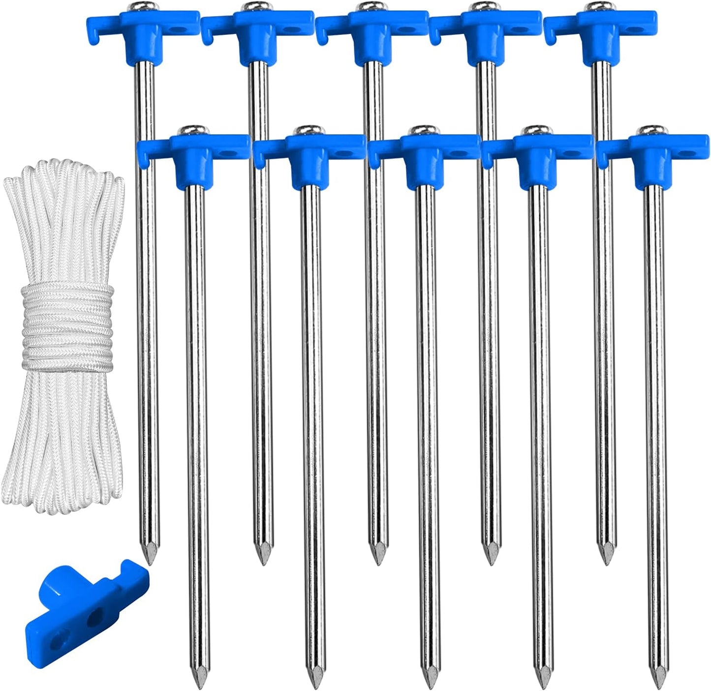 ABCCANOPY 11 Inch Tent Stakes 10 Pcs Non-Rust Metal Ground Anchors, Heavy Duty Spikes with 4 Ropes for Outdoor Camping, Orange