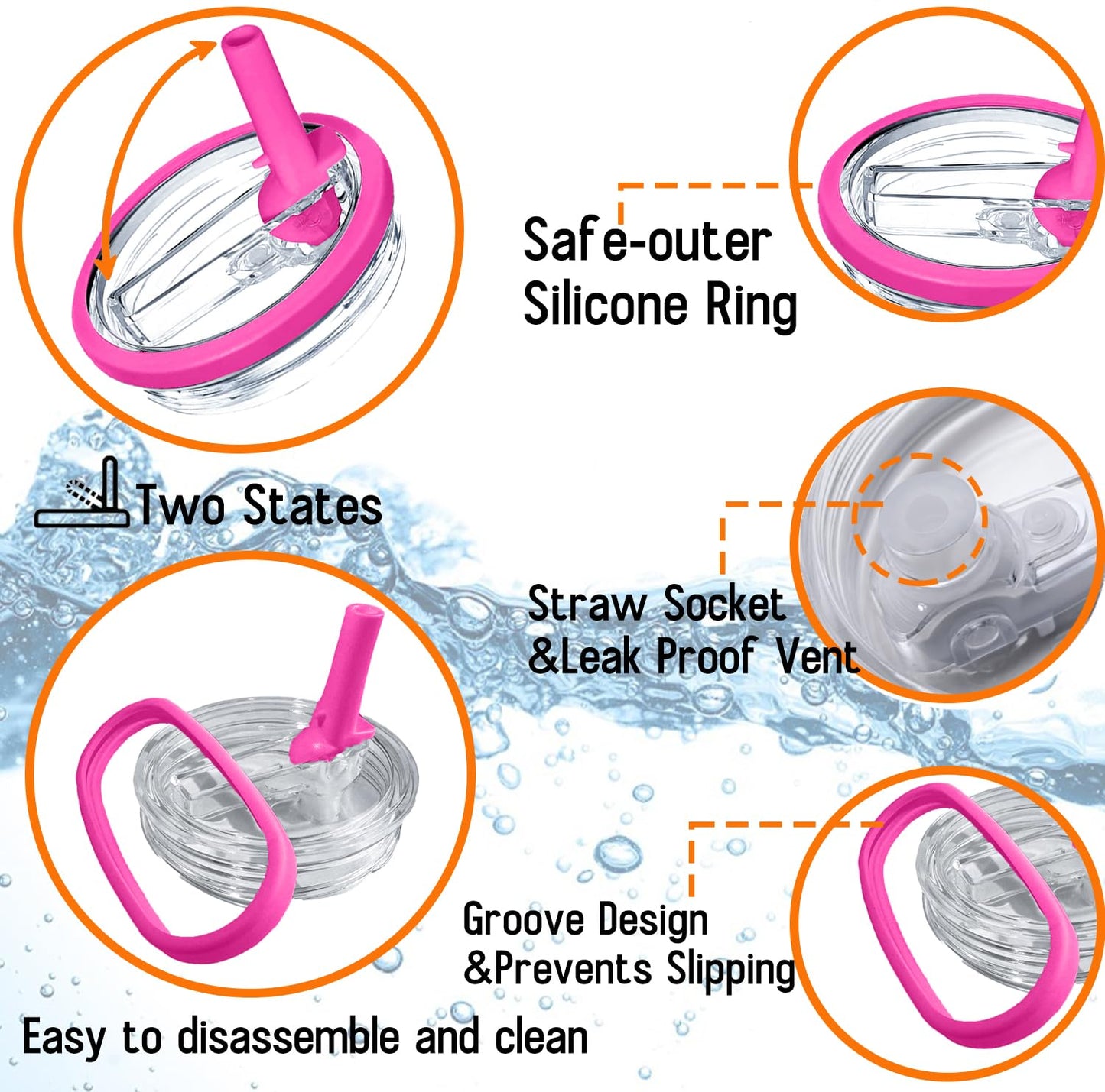 Aooiiysd 2 Pack Stanley Lids 40 oz Leakproof, Replacement Fit for Stanley Quencher H2.0, Spill-Proof Design, High-End Anti-Fall And Heat-Resistant Material (Rose Red)