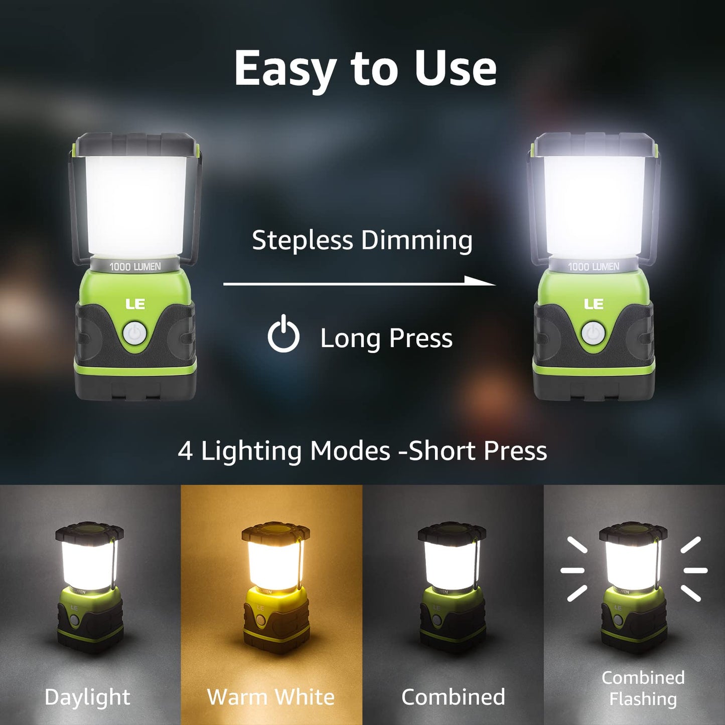 Lighting EVER Bundle - 2 Items: Lepro Vintage Rechargeable LED Camping Lantern & Lighting EVER 1000LM LED Camping Lantern, Battery Powered, 4 Light Modes