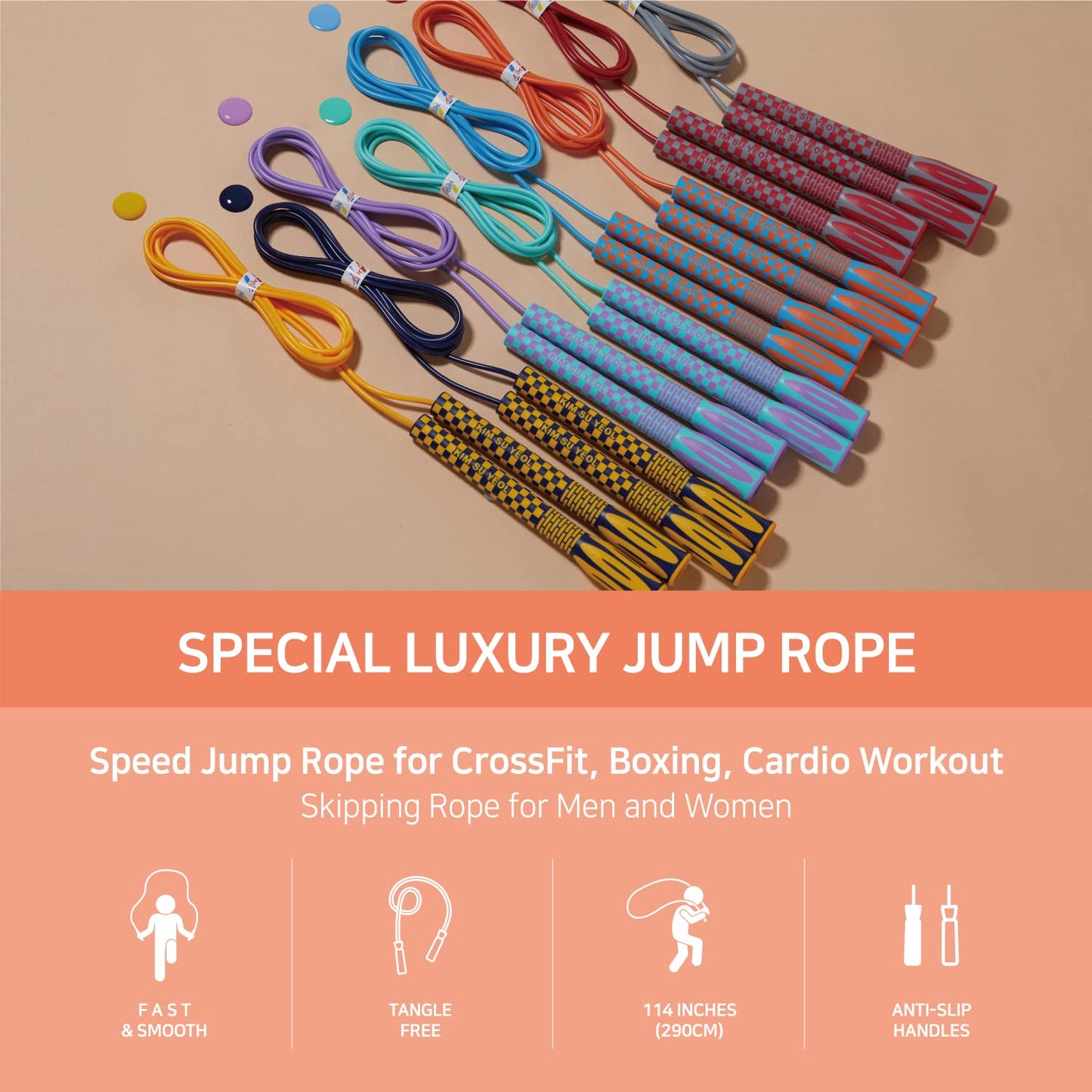 Speed Exercise Jump Rope for Men and Women - Skipping Jumping Rope for Fitness Training Workout for Adults - Great for Cardio, Boxing, CrossFit (Special Luxury, KA-220, Made in Korea) Navy-Yellow