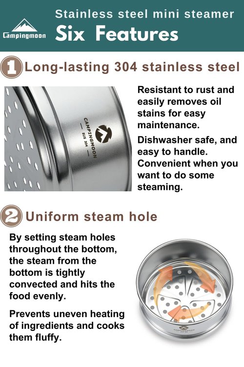 camping moon Mini Steamer φ4.7-Inch for Sierra Cup 304 Stainless Steel with Wood Lid S362-MG