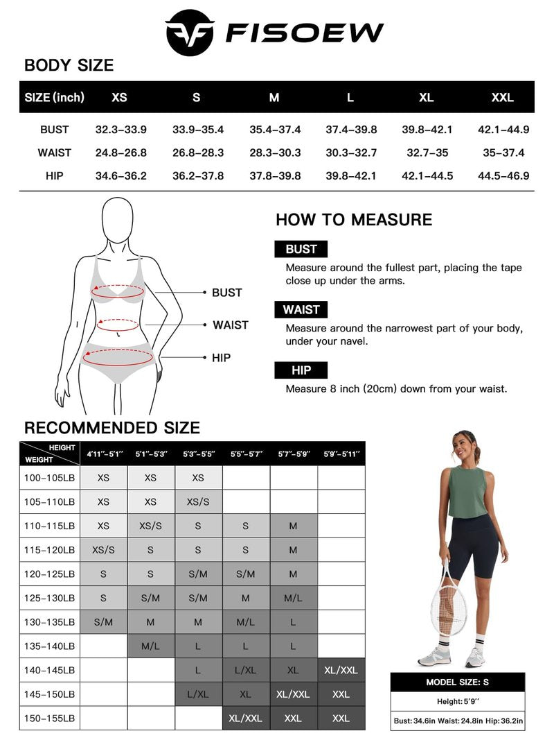 Fisoew Womens Workout Cropped Tank Tops Racerback Sleeveless Crewneck Running Yoga Active Shirts Black