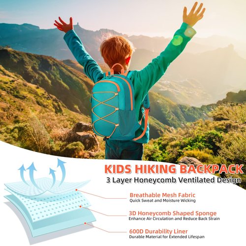 Unineovo 10L Kids Hiking Backpack, Small Waterproof Travel Daypack for Camping, Lightweight Pack for Boys or Girls Ages 4-12 (Green)