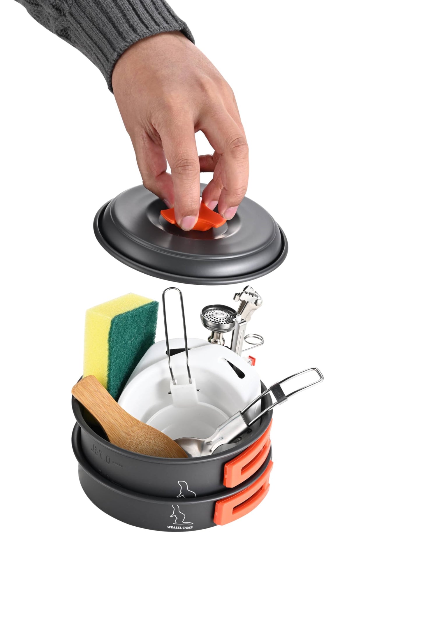 12 piece Camping Cookware Set for Backpacking Gear - Lightweight and Compact Camping Cooking Set - Portable Camping Pots and Pans Set for Hiking, Backpacking, Outdoor Cooking, Picnic and Camping
