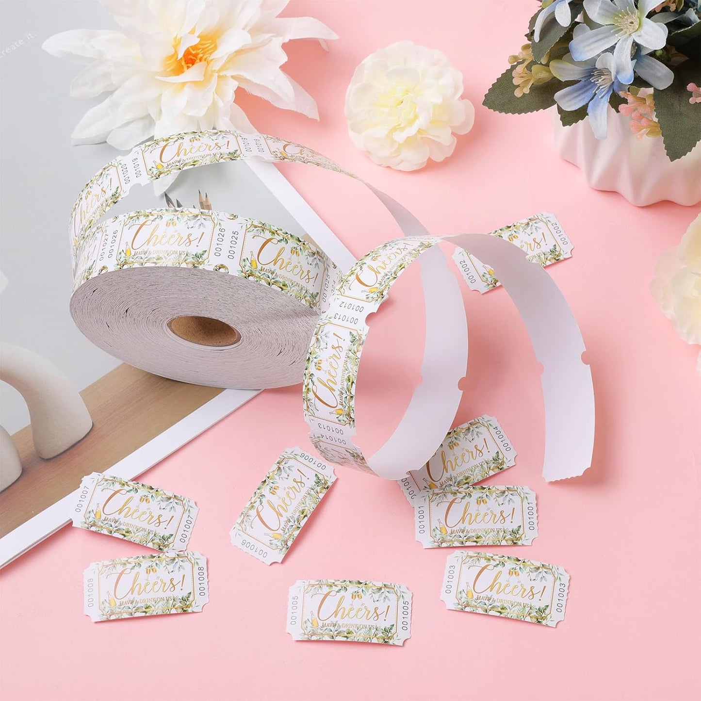 1000 Pcs Drink Ticket Single Raffle Tickets Roll Cocktail Design Free Drink Ticket for Events Wedding Work Formal Parties Leisure Class Reward