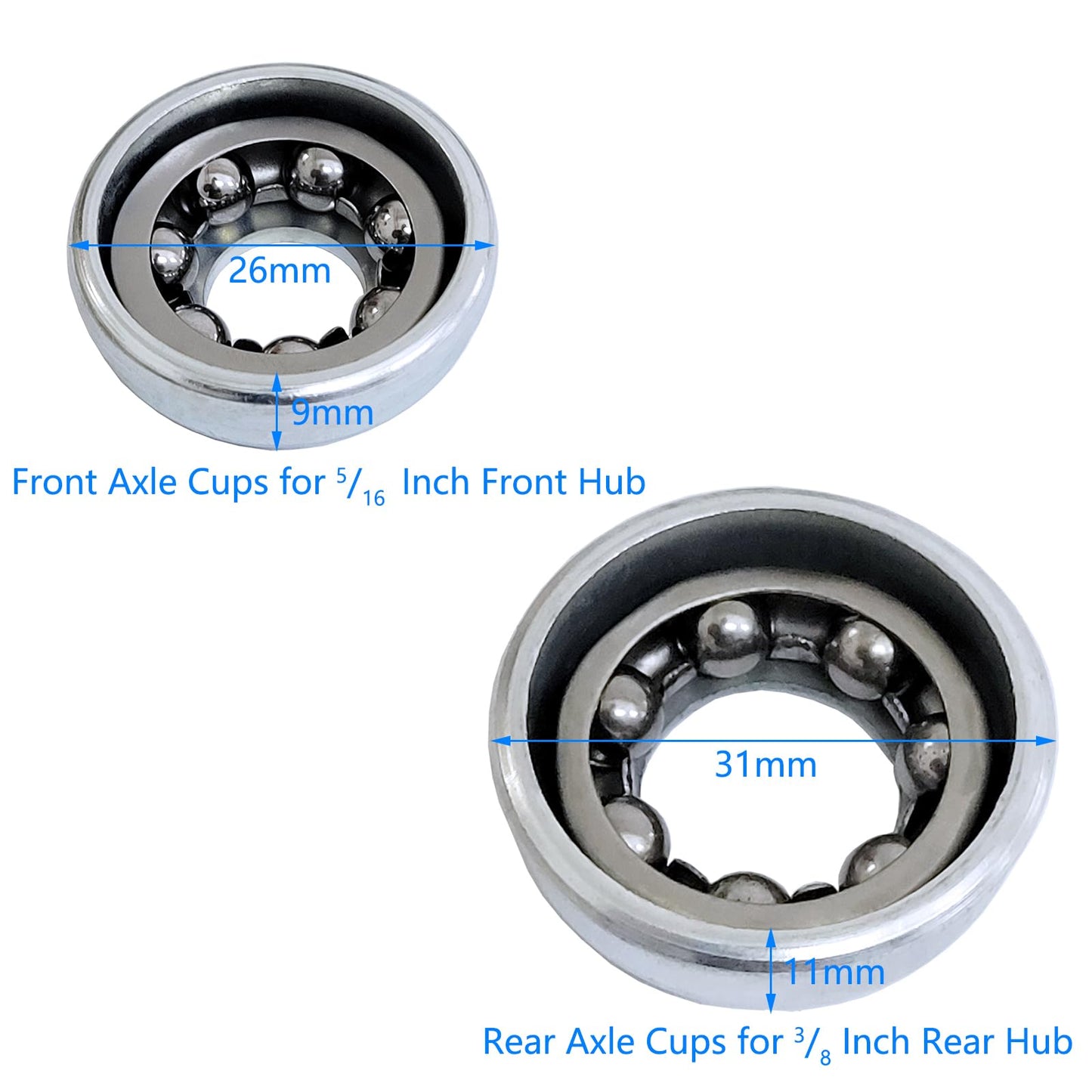 Auto-plaza 4X Front Axle Cups for 5/16 Front Hub + 4X Rear Axle Cups for 3/8 Rear Hub Mountain Bike Bicycle Accessories