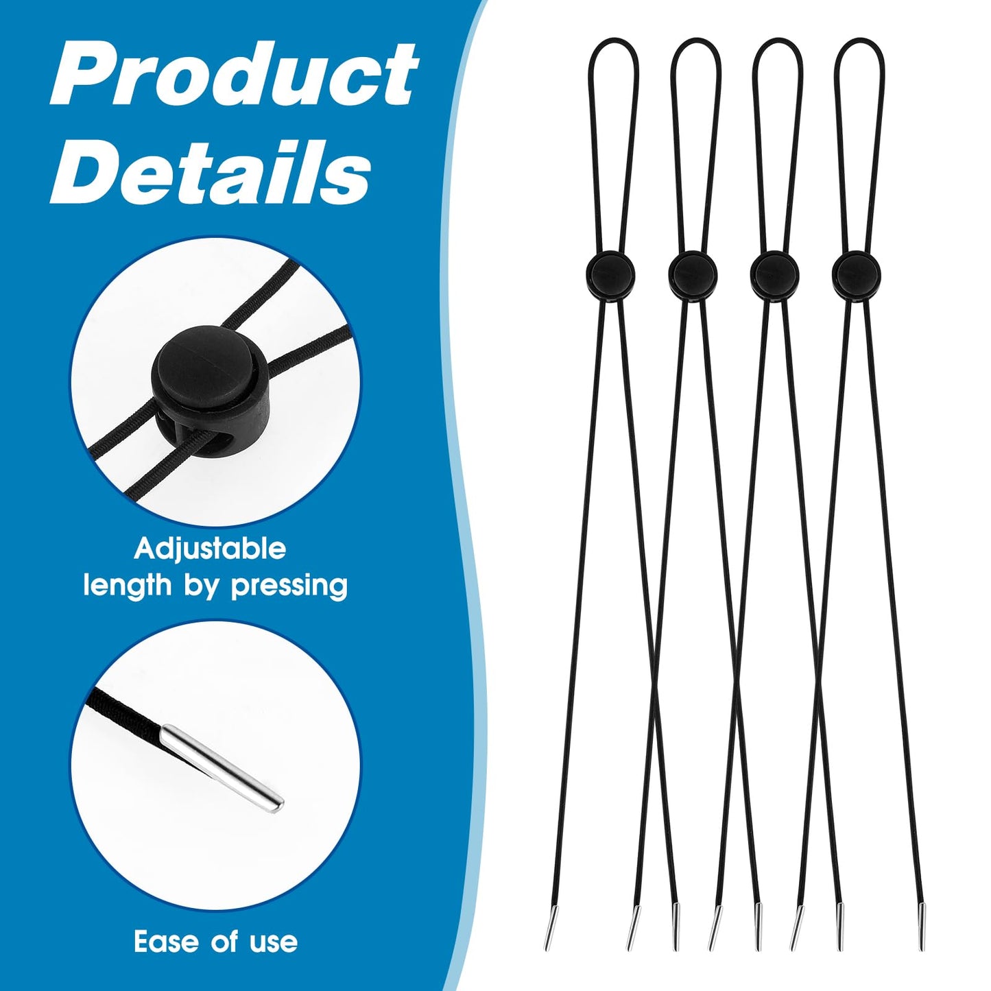 10 Pcs Flexible Hat Chin Cord, Adjustable Hat Strap Clips Elastic Hats Removable Chin Cord Anti-Lost Cap Strap Clips Fastener for Golfing Boating Fishing Hat Outdoor(Black)