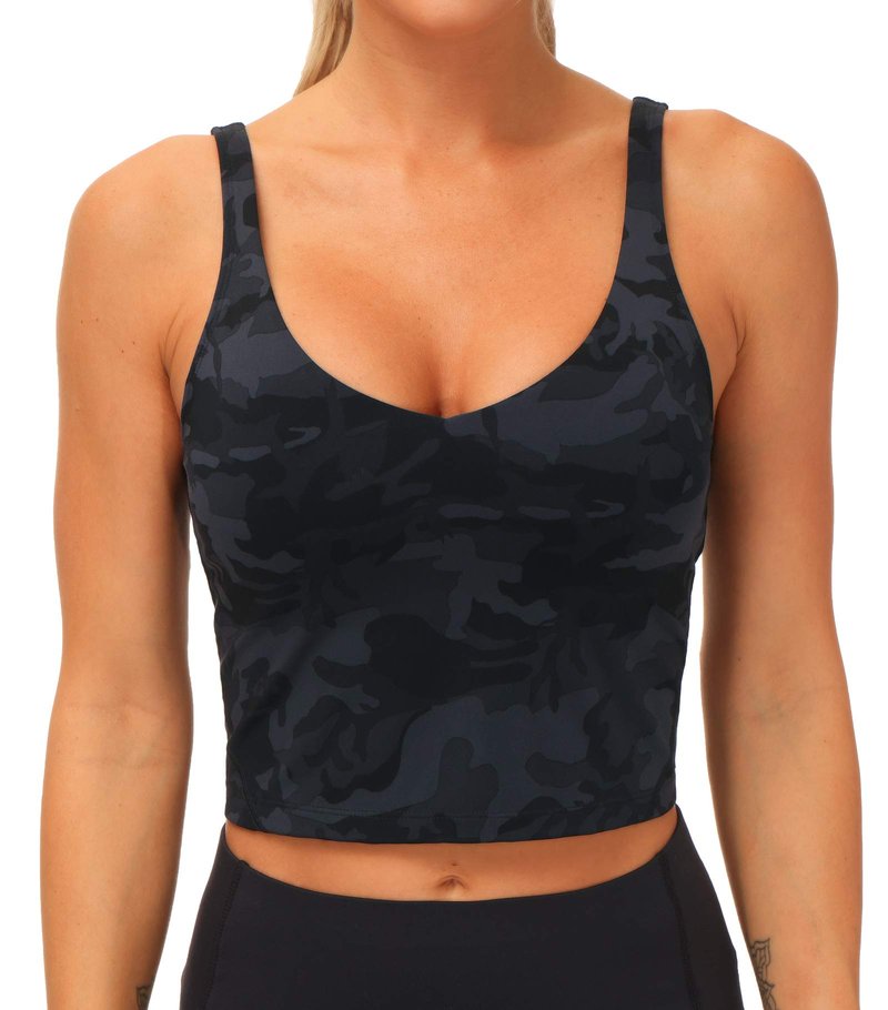 THE GYM PEOPLE Womens Camo Longline Sports Bra Wirefree Padded Medium Support Yoga Bras Gym Running Workout Tank Tops