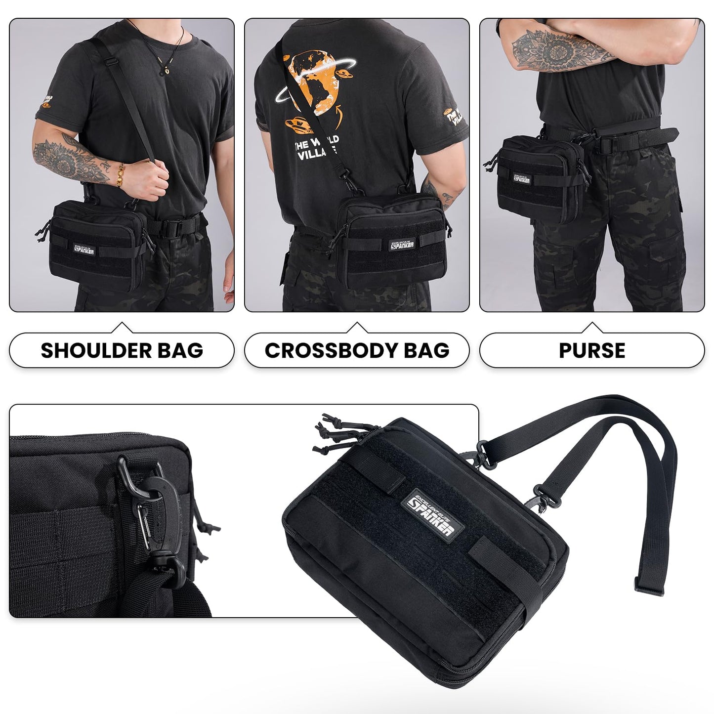 EXCELLENT ELITE SPANKER Tactical Molle Admin Pouch Utility Organizer EDC Medical Bag Utility EDC Tool Pouch with Shoulder Strap Attachment Pouches Waist Bag (Black)
