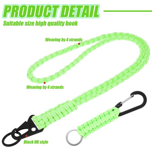 Frienda 2 Set Heavy Duty Paracord Neck Lanyard Keychain Wrist Braided Strap 550 Keychain Lanyard for Outdoor Activities (Green)