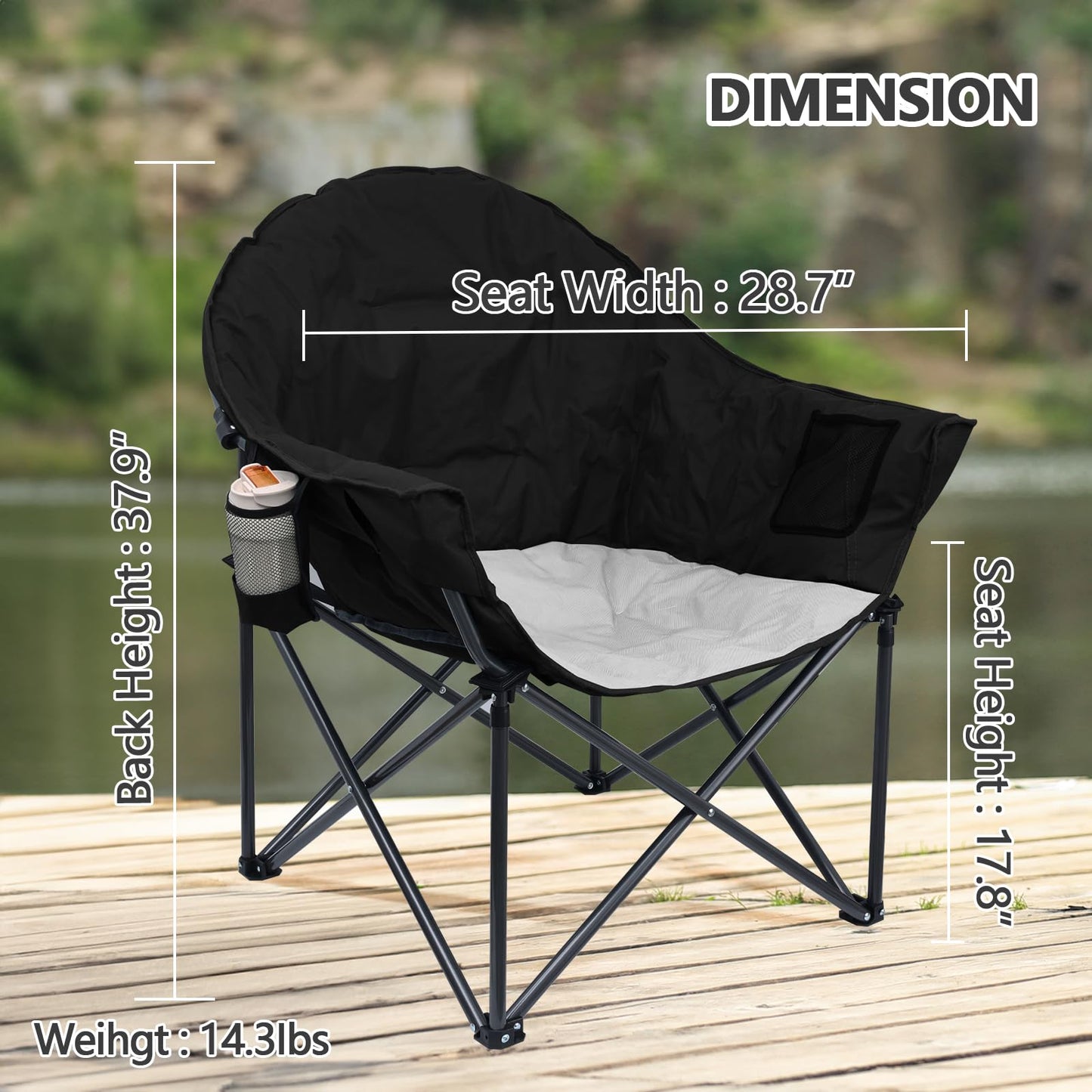 Hugespray Oversized Camping Chairs, Folding Chairs for Outside, Heavy Duty Camping Chairs for Adults with Carry Bag and Cup Holder