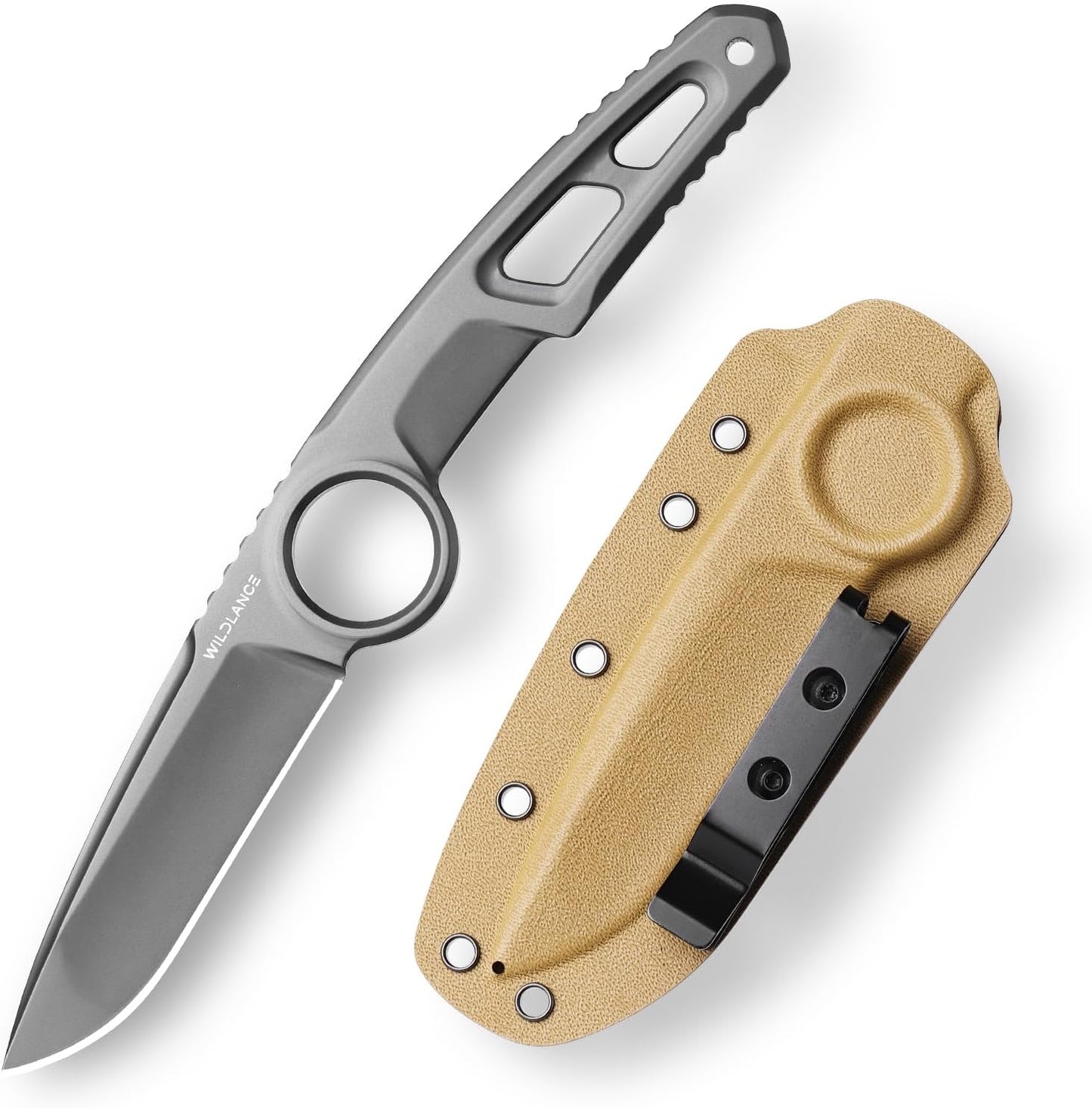 EDC Fixed Blade Knife with Sheath, Camping Knife Fixed Blade 3.3" DC53 Steel Outdoor Survival Blade Full Tang Hunting Knives for Men Women IB-01, Silver