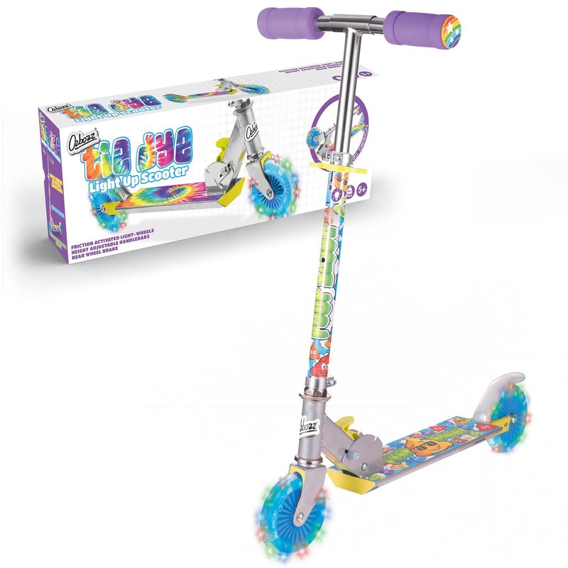 Ozbozz Tie Dye Foldable Scooter - Light UP Wheels - Ages 5 and up. Adjustable Handlebar Height 28.5" - 32.5"