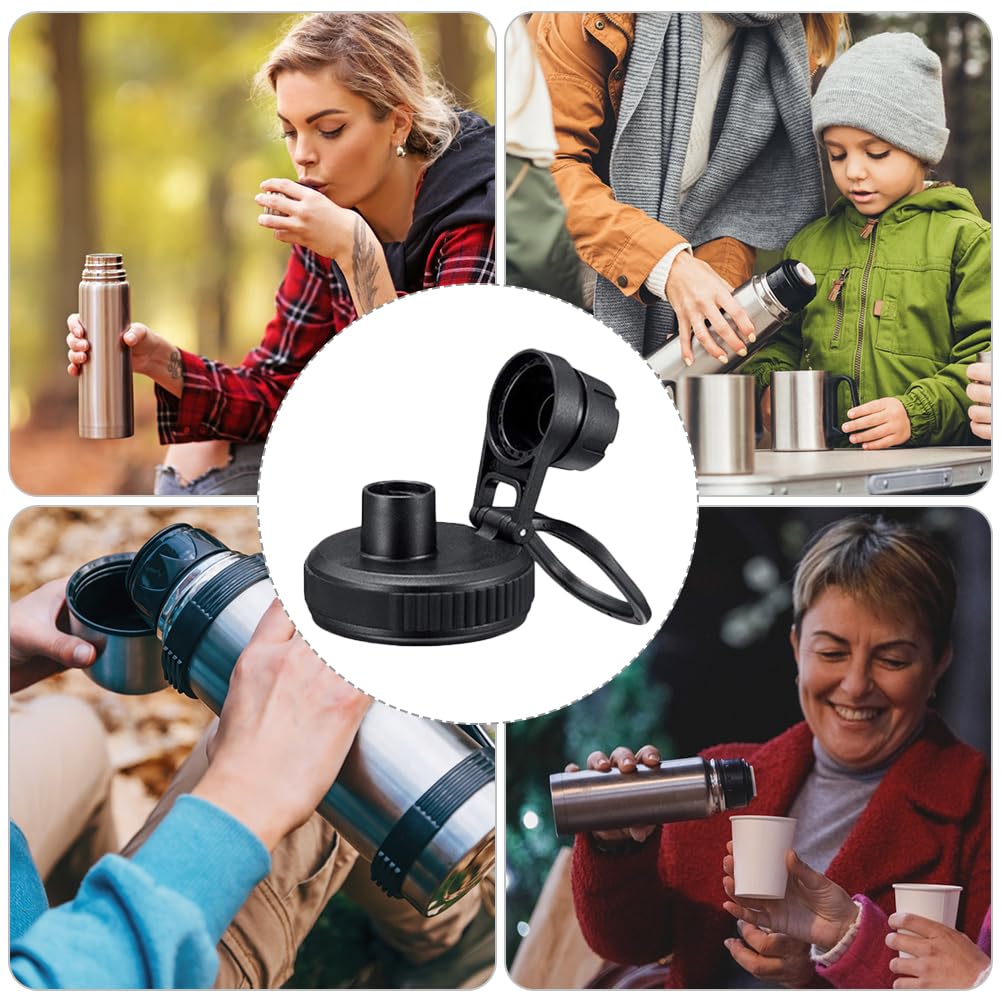Kisangel 2 Pcs Leakproof Sports Bottle Lids - Wide Mouth Vacuum Bottle Spouts with Silicone Gaskets, Black Pp Material, 2.36X2.36X3.93 Inch