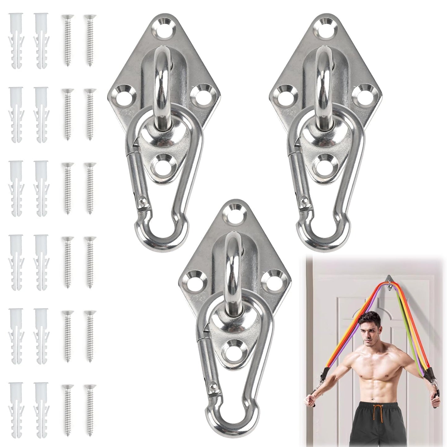 3 Pack Resistance Band Wall Mount, Exercise Anchors Hooks for Wall, Space Saving Workout Resistance Bands for Beginners, Athletes, Fitness Enthusiasts, Home Gym, Suspension Trainer, Stretching