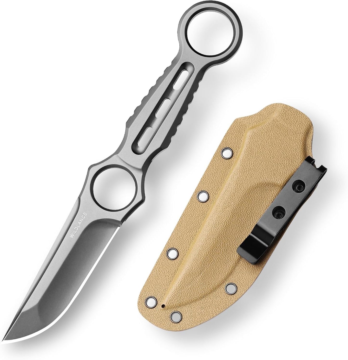 EDC Fixed Blade Knife with Sheath, Camping Knife Fixed Blade 3.3" DC53 Steel Outdoor Survival Blade Full Tang Hunting Knives for Men Women IB-01, Silver